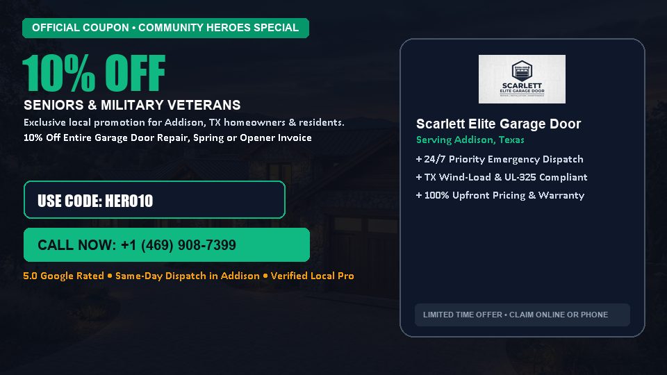 Scarlett Elite Garage Door 10% OFF Seniors & Military Veterans in Addison, TX